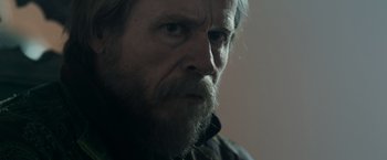 Movie still from “Medieval” (2022), directed by Petr Jákl – A person with a beard; Close Up shot, Over the shoulder angle