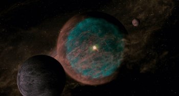 Movie still from “Men in Black II” (2002), directed by Barry Sonnenfeld – An image of an image of an image of an image of an image of an image of an image of an image of an image of an image; Extreme Wide shot, High angle