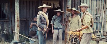 Movie still from “Midway” (2019), directed by Roland Emmerich – A group of people wearing hats standing next to each other; Medium shot, Low angle