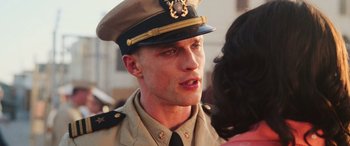 Movie still from “Midway” (2019), directed by Roland Emmerich – A person wearing a uniform; Close Up shot, Low angle