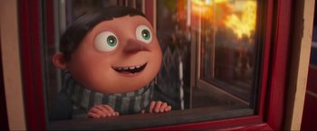 Movie still from “Minions: The Rise of Gru” (2022), directed by Jonathan del Val – A character's face in despicable me 2; Close Up shot, Low angle