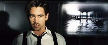 Movie still from “Minority Report” (2002), directed by Steven Spielberg – A person wearing a shirt and a tie; Close Up shot, Low angle