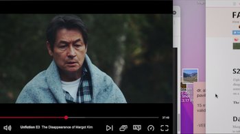 Movie still from “Missing” (2023), directed by Nicholas D. Johnson – An image of a man with a blanket on his shoulders; Close Up shot, Over the shoulder angle