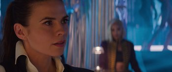 Movie still from “Mission: Impossible - Dead Reckoning Part One” (2023), directed by Christopher McQuarrie – A woman's face in front of a mirror; Close Up shot, Over the shoulder angle