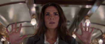 Movie still from “Mission: Impossible - Dead Reckoning Part One” (2023), directed by Christopher McQuarrie – A person with long hair; Close Up shot, Low angle