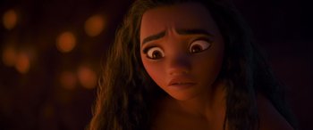Movie still from “Moana” (2016), directed by Chris Williams – A person's face with eyes wide open; Close Up shot, Overhead angle