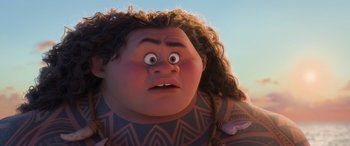Movie still from “Moana” (2016), directed by Chris Williams – A person's face in moana; Close Up shot, Low angle
