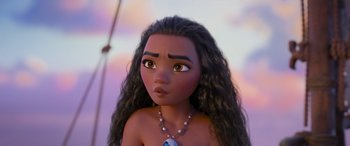 Movie still from “Moana” (2016), directed by Chris Williams – An animation of a woman with long black hair; Close Up shot, Low angle
