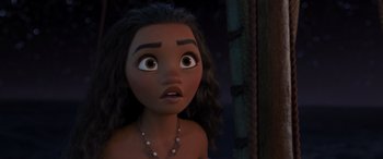 Movie still from “Moana” (2016), directed by Chris Williams – A person's face in a movie scene; Close Up shot, High angle