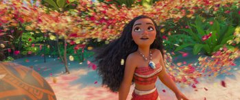 Movie still from “Moana” (2016), directed by Chris Williams – A person with long black hair; Wide shot, Low angle