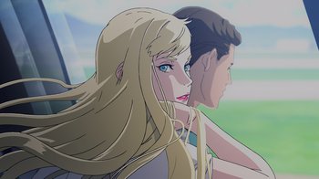 Movie still from “Mobile Suit Gundam: Hathaway” (2021), directed by Shûkô Murase – A man and a woman sitting next to each other; Close Up shot, Low angle