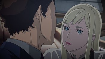 Movie still from “Mobile Suit Gundam: Hathaway” (2021), directed by Shûkô Murase – A man and a woman looking at one another; Close Up shot, Over the shoulder angle