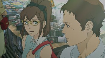 Movie still from “Mobile Suit Gundam: Hathaway” (2021), directed by Shûkô Murase – A couple of people that are looking at each other; Close Up shot, Over the shoulder angle