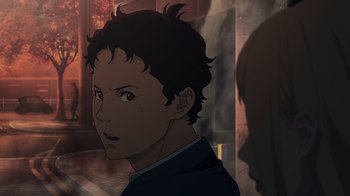 Movie still from “Mobile Suit Gundam: Hathaway” (2021), directed by Shûkô Murase – A young boy is looking into the distance; Close Up shot, High angle