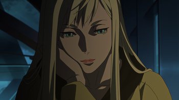Movie still from “Mobile Suit Gundam: Hathaway” (2021), directed by Shûkô Murase – A person with long hair; Close Up shot, Low angle