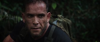 Movie still from “Monsters of Man” (2020), directed by Mark Toia – A person with a backpack; Close Up shot, Over the shoulder angle