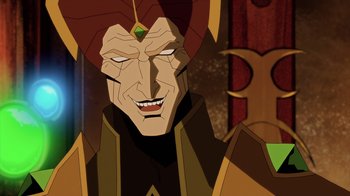 Movie still from “Mortal Kombat Legends: Battle of the Realms” (2021), directed by Ethan Spaulding – A person wearing a costume; Close Up shot, Over the shoulder angle