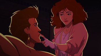 Movie still from “Mortal Kombat Legends: Cage Match” (2023), directed by Ethan Spaulding – An animated scene of a man and a woman; Close Up shot, Over the shoulder angle