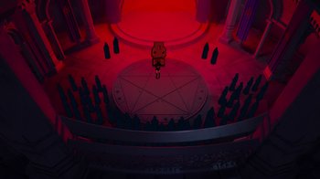 Movie still from “Mortal Kombat Legends: Cage Match” (2023), directed by Ethan Spaulding – An image of a scene in a movie setting; Extreme Wide shot, High angle