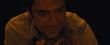 Movie still from “Mother!” (2017), directed by Darren Aronofsky – A person with a beard; Extreme Close Up shot, Overhead angle