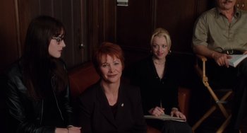 Movie still from “Mulholland Drive” (2001), directed by David Lynch – A group of women sitting in a room; Medium shot, Over the shoulder angle