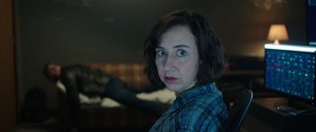 Movie still from “My Spy” (2020), directed by Peter Segal – A person wearing a plaid shirt; Close Up shot, Over the shoulder angle