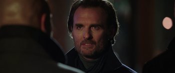 Movie still from “My Spy” (2020), directed by Peter Segal – A person with a beard; Close Up shot, Over the shoulder angle