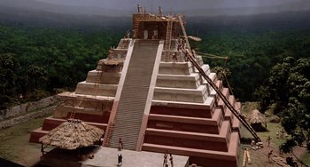 Movie still from “Night at the Museum” (2006), directed by Shawn Levy – An aerial view of a mayan pyramid being built; Extreme Wide shot, High angle