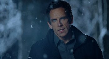 Movie still from “Night at the Museum” (2006), directed by Shawn Levy – Ben stiller in a scene from the movie zoolander; Close Up shot, Over the shoulder angle