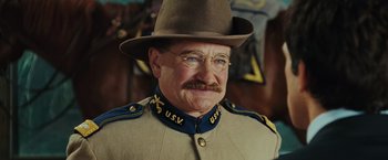Movie still from “Night at the Museum: Battle of the Smithsonian” (2009), directed by Shawn Levy – An old man in a uniform and a hat; Close Up shot, Low angle