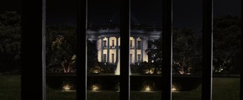 Movie still from “Night at the Museum: Battle of the Smithsonian” (2009), directed by Shawn Levy – A view of the white house through a fence; Extreme Wide shot, Low angle