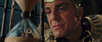 Movie still from “Night at the Museum: Battle of the Smithsonian” (2009), directed by Shawn Levy – A person with a hat on; Close Up shot, Over the shoulder angle