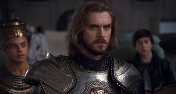 Movie still from “Night at the Museum: Secret of the Tomb” (2014), directed by Shawn Levy – A person wearing a suit of armor; Close Up shot, Over the shoulder angle