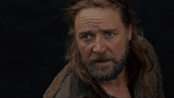 Movie still from “Noah” (2014), directed by Darren Aronofsky – A person with a beard; Close Up shot, Over the shoulder angle