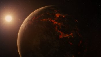 Movie still from “Noah” (2014), directed by Darren Aronofsky – An image of an earth that is burning; Extreme Wide shot, High angle