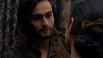 Movie still from “Noah” (2014), directed by Darren Aronofsky – A person with long hair looking into a mirror; Close Up shot, Over the shoulder angle