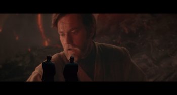 Movie still from “Obi-Wan Kenobi: A Jedi's Return” (2022), directed by David Gelb – A scene from star wars : episode iii - revenge of the sith; Wide shot, Over the shoulder angle