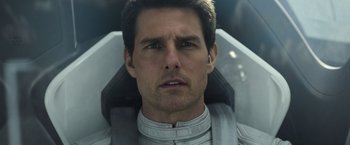 Movie still from “Oblivion” (2013), directed by Joseph Kosinski – Tom cruise in a suit in a space suit; Close Up shot, Low angle