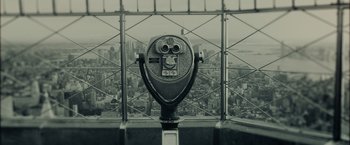 Movie still from “Oblivion” (2013), directed by Joseph Kosinski – A view of a city from the top of the empire state building; Extreme Close Up shot, High angle