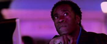 Movie still from “Ocean's Thirteen” (2007), directed by Steven Soderbergh – A person with his hands clasped together; Close Up shot, Low angle