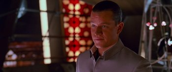 Movie still from “Ocean's Thirteen” (2007), directed by Steven Soderbergh – A person wearing a shirt and tie; Close Up shot, Low angle