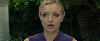 Movie still from “Old” (2021), directed by M. Night Shyamalan – A person wearing a purple shirt; Close Up shot, Over the shoulder angle