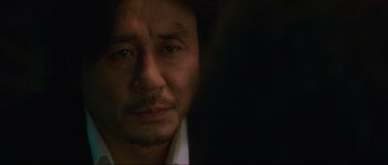 Movie still from “Oldboy” (2003), directed by Park Chan-wook – A man's face in the dark; Close Up shot, Over the shoulder angle