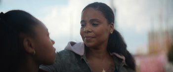 Movie still from “On the Come Up” (2022), directed by Sanaa Lathan – A person talking to another person; Close Up shot, Over the shoulder angle