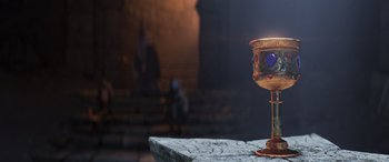 Movie still from “Onward” (2020), directed by Dan Scanlon – A goblet sitting on a stone slab; Extreme Close Up shot, Low angle