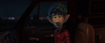 Movie still from “Onward” (2020), directed by Dan Scanlon – An animated character is looking out the window; Close Up shot, Over the shoulder angle