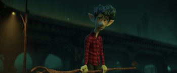 Movie still from “Onward” (2020), directed by Dan Scanlon – An animated character is standing on a rope; Medium shot, Over the shoulder angle