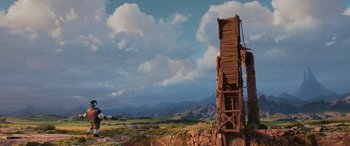 Movie still from “Onward” (2020), directed by Dan Scanlon – An image of an old building in the middle of a field; Extreme Wide shot, Low angle