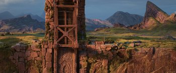 Movie still from “Onward” (2020), directed by Dan Scanlon – An image of an old building in the middle of the desert; Extreme Wide shot, Low angle