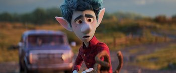 Movie still from “Onward” (2020), directed by Dan Scanlon – An image of an animated character with blue hair; Medium shot, Over the shoulder angle